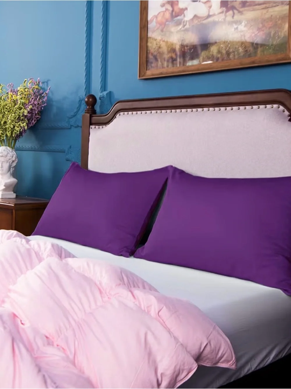Egyptian Cotton Queen Pillowcases Set Of 2 Purple Envelope Closure 20 X 30